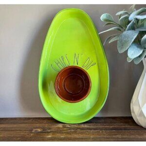 NWT Rae Dunn Large Avocado-Shaped Chip N Dip Ceramic Serving Bowl and Platter